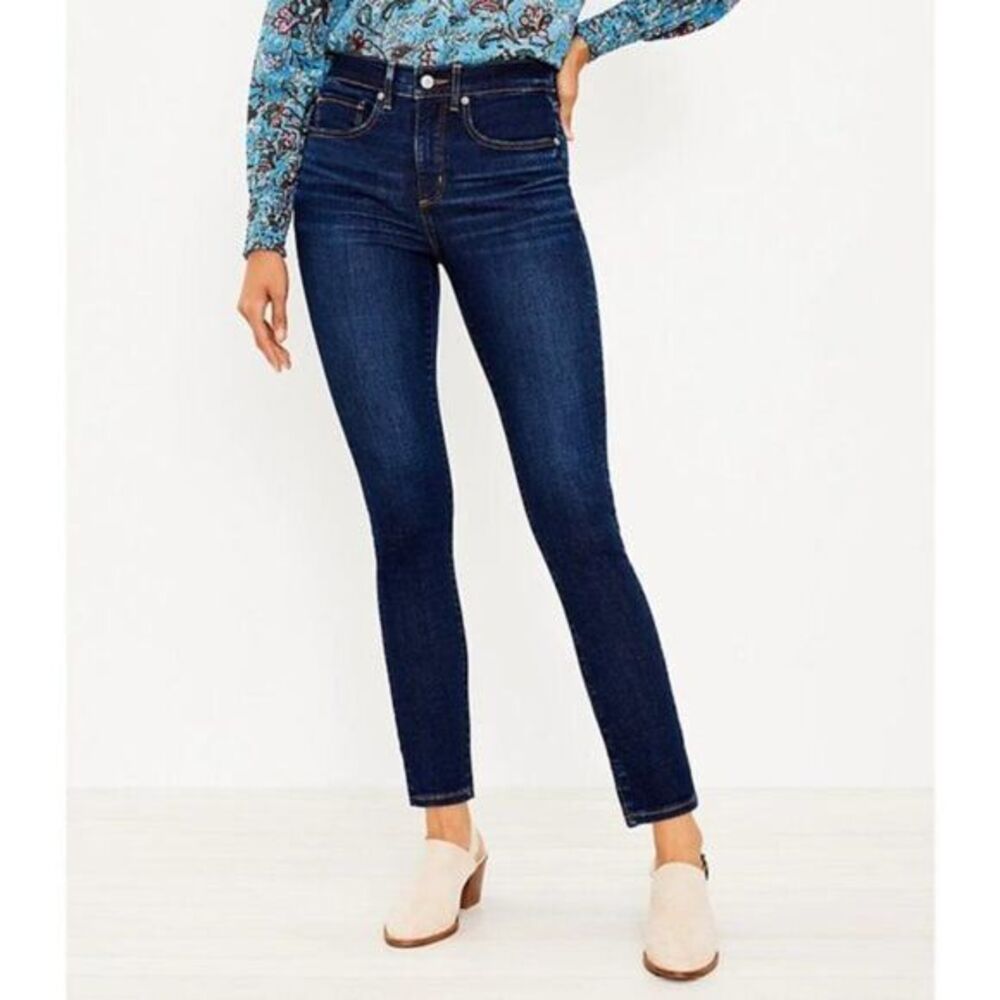 24 Tall Loft mid rise skinny crop jeans in In Classic Dark Indigo Wash